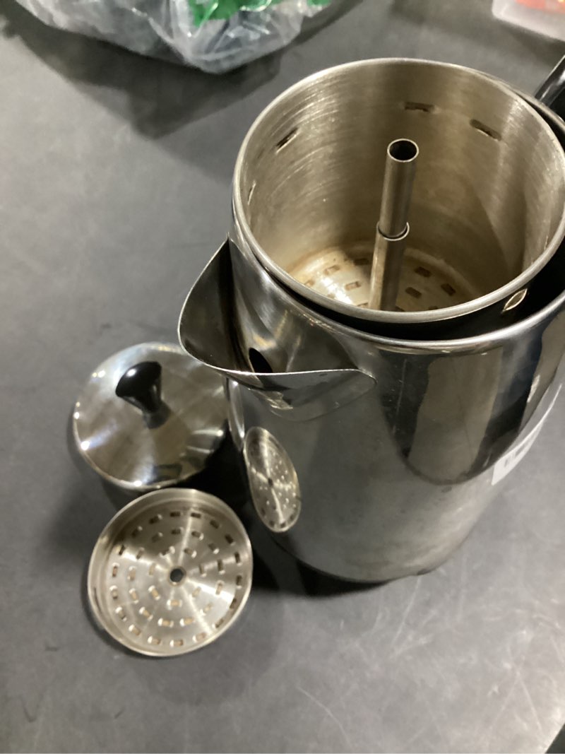 Condition photo showing As Is for (Missing cord) Farberware Electric Coffee Percolator, Stainless Steel Basket, Automatic Keep Warm, No-Drip Spout, 8 Cup 8-Cup