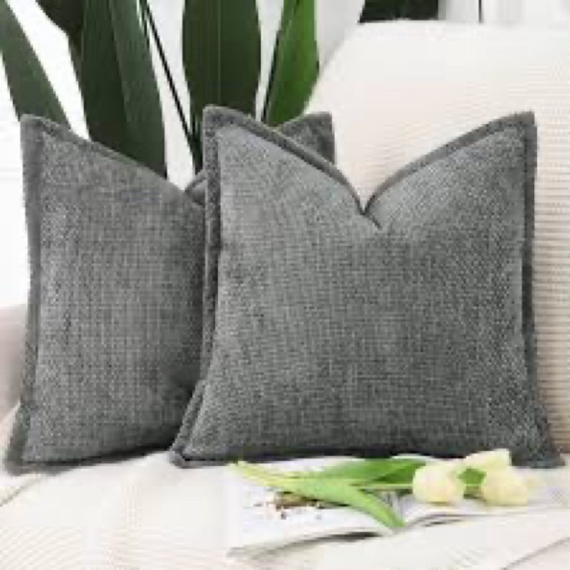 MADIZZ Pack of 2 Chenille Velvet Throw Pillow Covers 12x20 Inch Dark Grey Soft Neutral Decorative Th