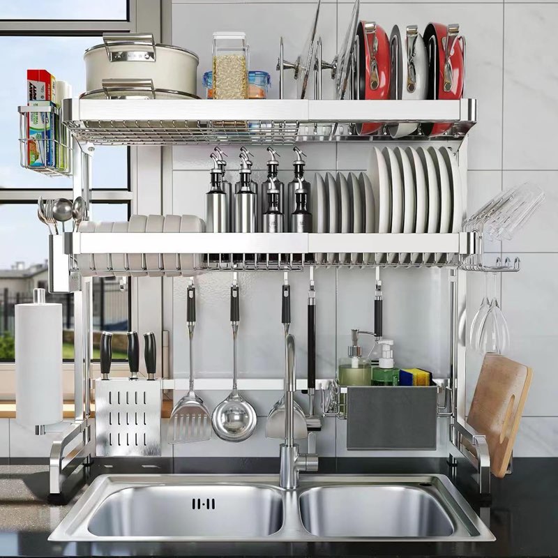 Shrivee Over The Sink Dish Drainer Drying Rack, Full Stainless Steel 3-Tier Adjustable Length Over S