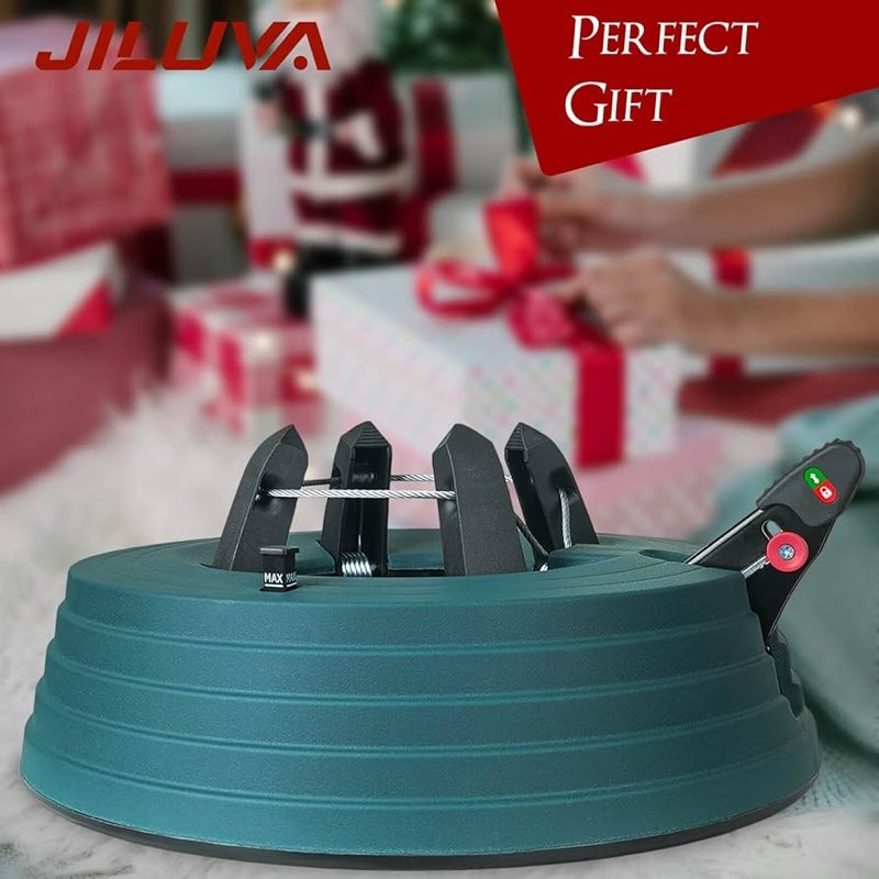 JILUVA Christmas Tree Stand with Water Reservoir, Foot Press Easy Setup, Fits up to 8ft Real Tree wi