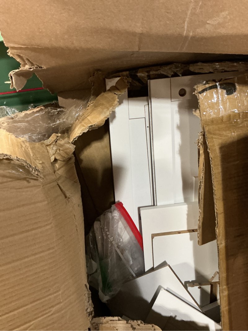 Condition photo showing As Is for vasagle storage cabinet with drawers, freestanding floor cabinet with door, 11.8 x 21.7 x 32.3 inches, adjustable shelf, for bathroom, living room, kitchen, cloud white ulhc041wh01s 1 door + 4 drawers?32.3"? cloud white