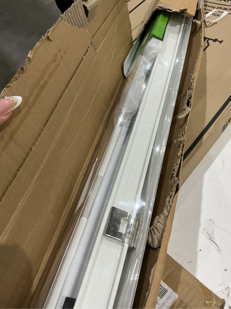 Condition photo showing As Is for denfoon motorized zebra blinds, solar powered dual layer automatic shades with remote control, rechargeable smart blinds horizontal wireless electric shades for windows. white? 35 x 72 white 35"w x 72"h