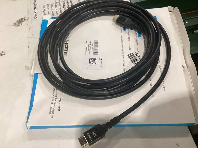 Condition photo showing Good Condition for highwings long hdmi cable 15 ft, 4k 8k 10k hdmi 2.1 cord ultra high speed [in-wall cl3 rated, 8k@60hz 4k@120hz video 48gbps], fit, durable, flexible, earc, hdcp, compatible for ethernet soundbar 15 feet 8k@60hz-1 pack black