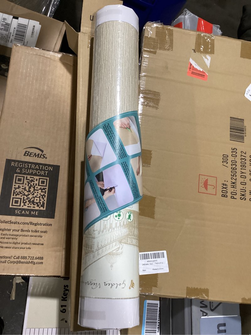 Condition photo showing New/Like New for Haimin Grasscloth Wallpaper Peel and Stick 20.9in X 393in Fabric Contact Paper Wall Paper Textured Wallpaper Horizontal Stripes Look Self-Adhesive Thick Vinyl Embossed (Beige)