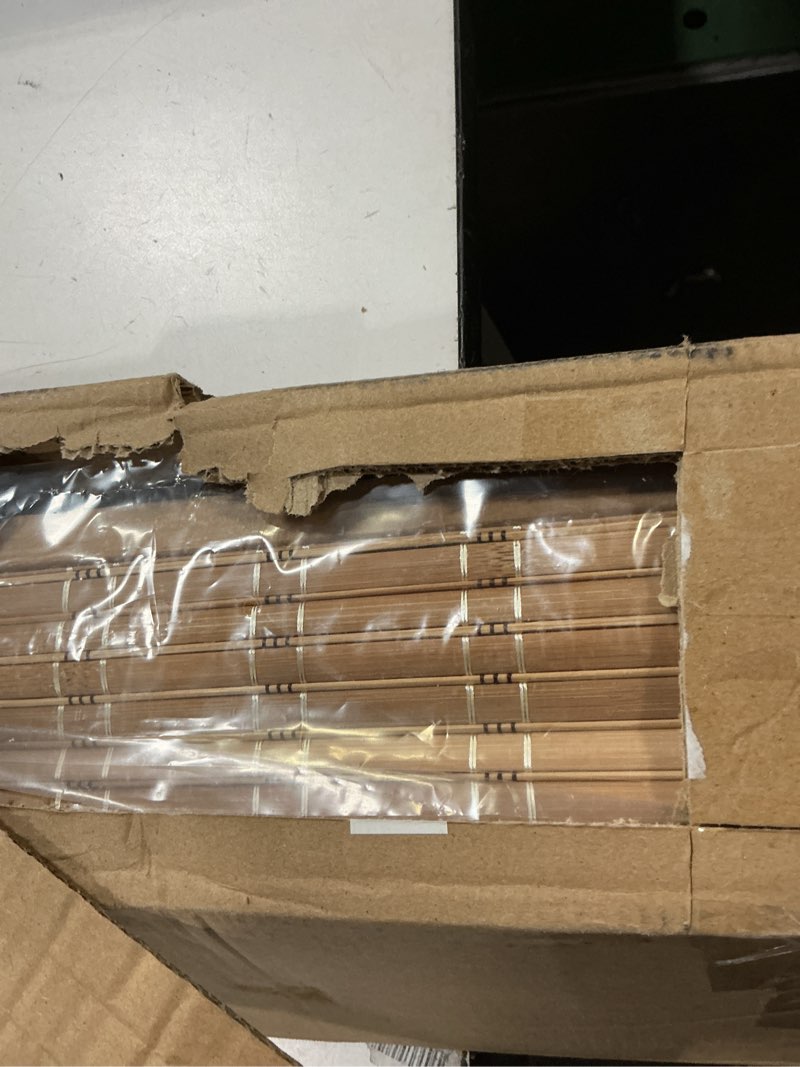 Condition photo showing As Is for lazblinds no tools no drill cordless bamboo roman shades, light filtering window treatment, roll up bamboo blinds for windows 30'' w x 64'' h, brown light filtering-brown206 30" w x 64" h