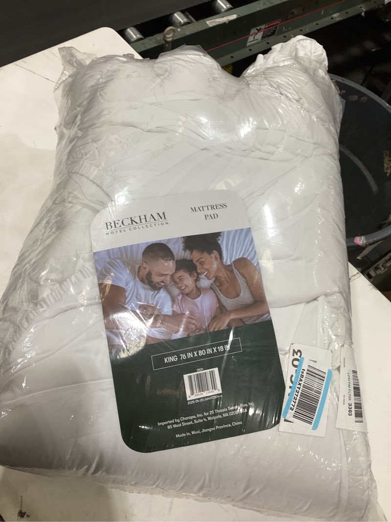 Condition photo showing As Is for beckham hotel collection king size mattress pad (extra padded) & protector hybrid - quilted pillow top mattress cover - thick, plush, fitted mattress topper for bed