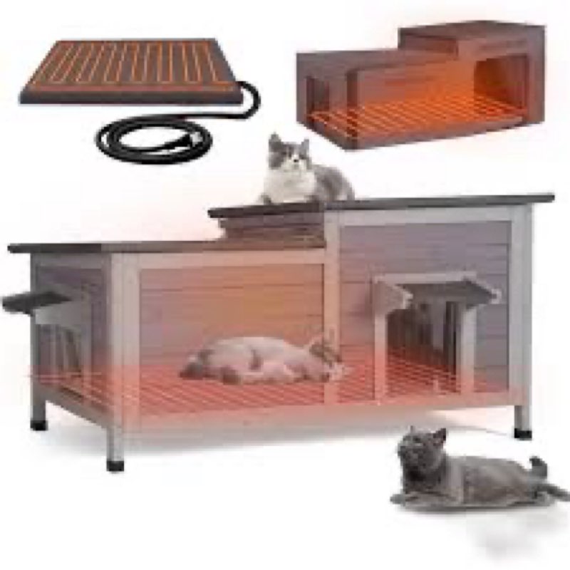 Heated Cat House for Outside: Apartment Design 31.5" Waterproof & Insulated Outdoor Cat House for Wi