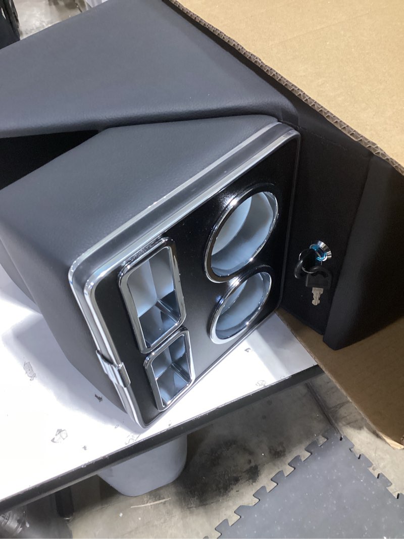 Condition photo showing Good Condition for Center Console Organizer for Minivans, SUVs & Middle Van Seats - Floor-Mounted Lockable Storage Box with Dual Cup Holders, Ideal for Vehicle Interior Standard model