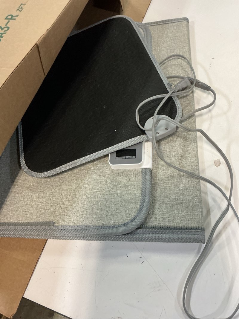 Condition photo showing As Is for Under Desk Heater, Foot Warmer with Foot Heating Pad, Quiet 195W Under Desk Foot Warmer with Detachable Blanket for Office Home, Energy-Saving 5 Temperature Levels Timer Grey Cuboid UEMUSI