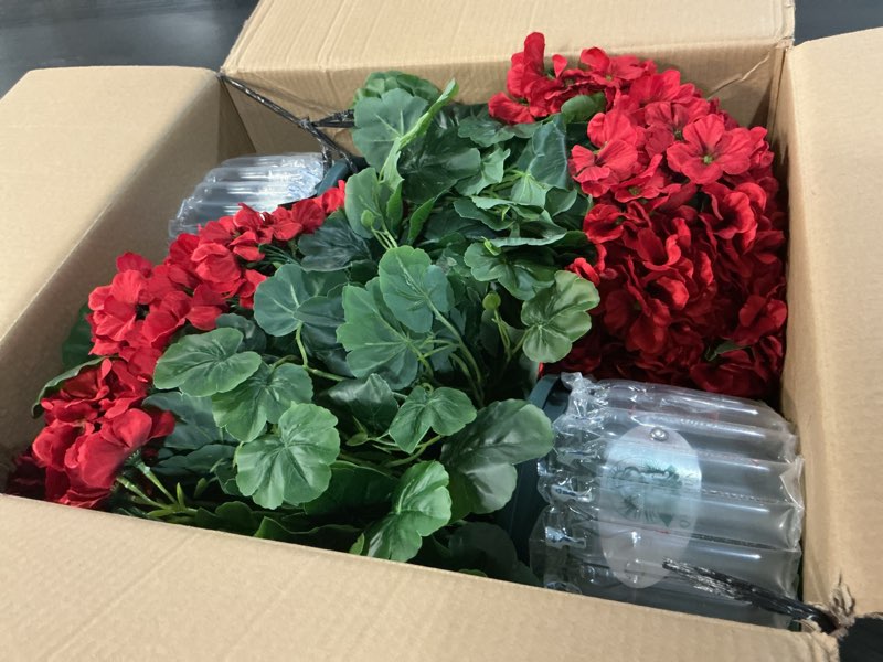 Condition photo showing Good Condition for qianyun artificial geranium bush – 20 inch outdoor potted artificial plant for front porch, uv resistant faux flower bush for garden, yard & patio decor (2 pack) red