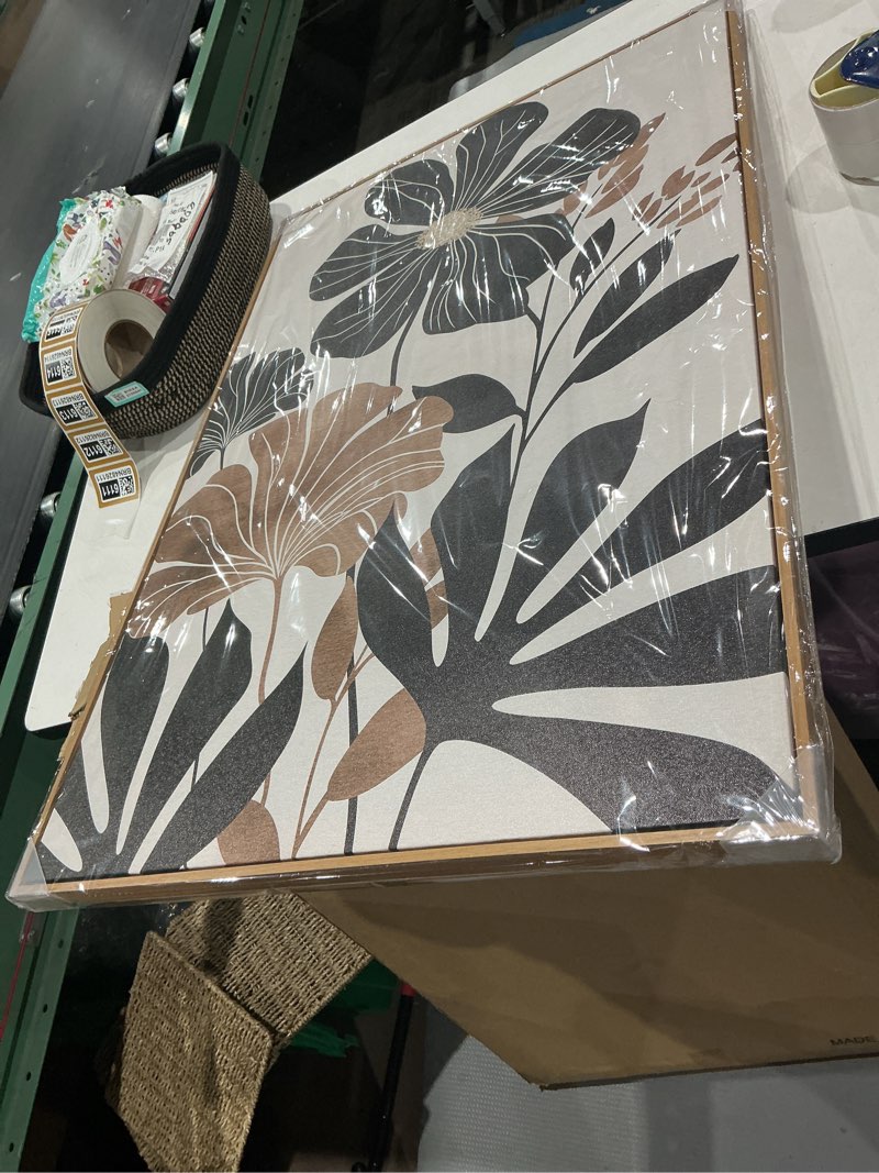 Condition photo showing New/Like New for large framed wall art - natural float framed rustic black flowers leaves canvas pictures decor brown floral foliage artwork for bedroom living room kitchen home office decoration  3pieces framed brown