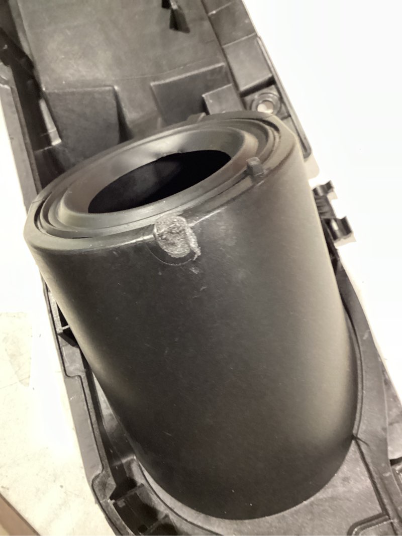 Condition photo showing As Is for burn mark transit fuel door, transit gas door assembly without cover, compatible with ford transit vans 150 250 350(hd) 2015-2023, fuel tank filler door pipe for ck4z-5427936-a ck4z-5427936-f kit without cover