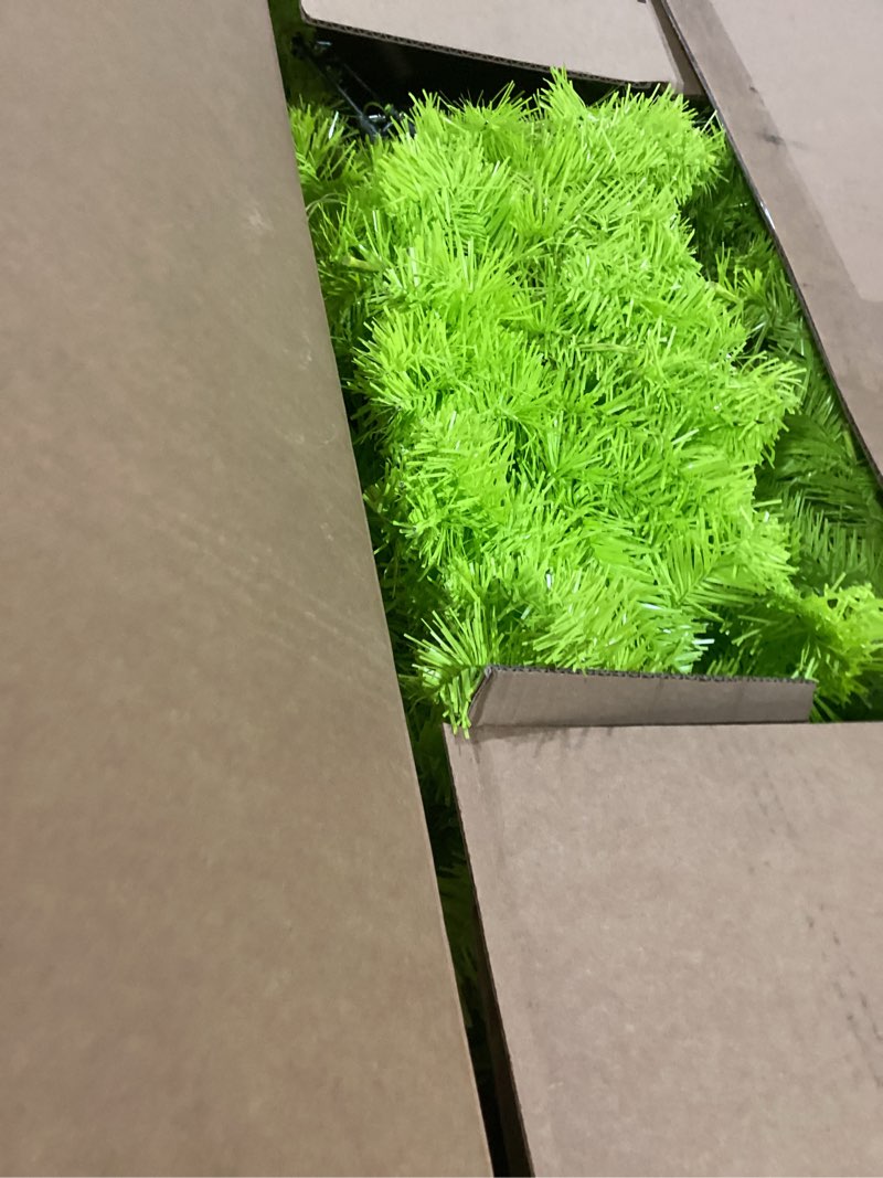 Condition photo showing As Is for Bendable Christmas Tree Whimsical Christmas Pre-Lit Lime Green Stole Bent Top Artificial Xmas Tree Decorations with LED Lights Ornament Bag(7.5ft)