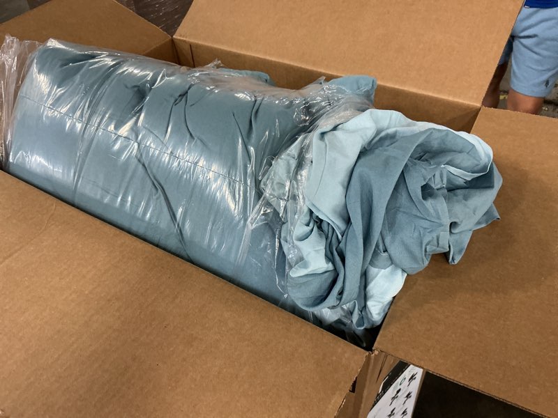 Condition photo showing As Is for Light blue bedding, size unknown 