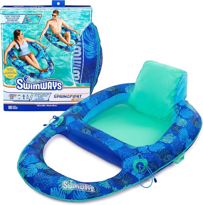 SwimWays Elite Spring Float Recliner Pool Lounger, Inflatable Pool Floats Adult with Fast Inflation, Pool Recliner for Adults up to 250 lbs
