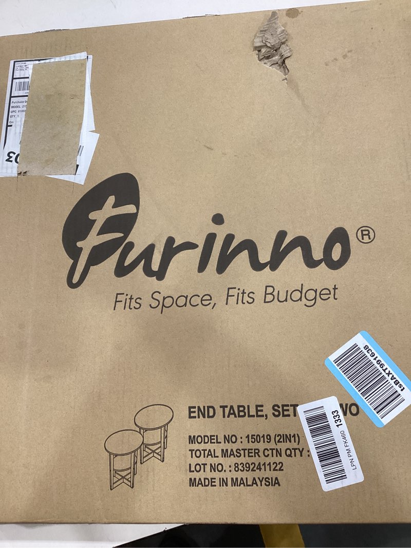 Condition photo showing As Is for Furinno JAYA Oval End Side Night Stand/Bedside Table, 2-Pack, French Oak Grey/Black French Oak/Black 2-Pack Oval Panel