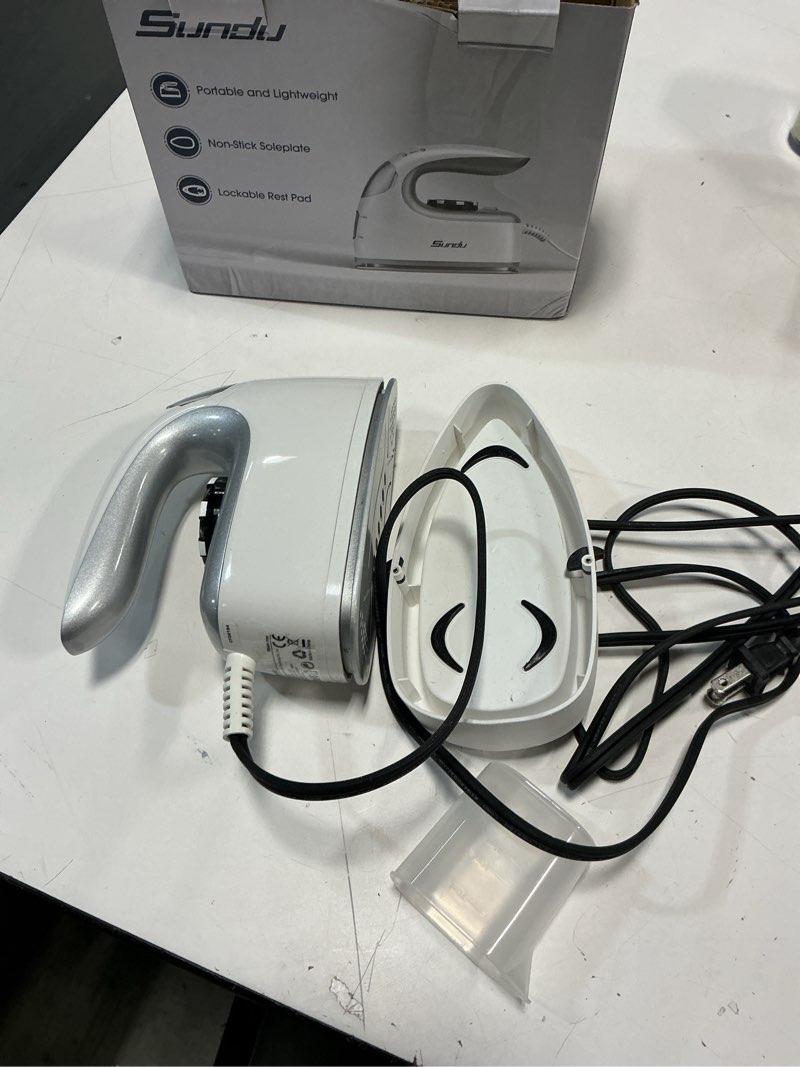 Condition photo showing Good Condition for Sundu Mini Travel Iron with Steam,1000W Portable Non-Stick Soleplate Steam Small Iron for Quilting & Sewing,300 Microsteam Holes,90ml Water Tank,Lockable Safety Base,Digital Temperature Control White and Black