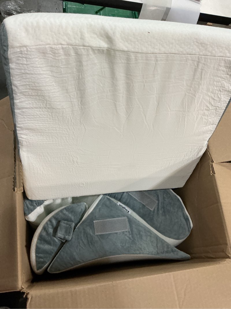 Condition photo showing As Is for Kingfun 4PCS Orthopedic Bed Wedge Pillow Set for Headboard, Post Surgery Memory Foam Support Pillows for Back, Neck and Leg Pain Relief, Adjustable Triangle Pillow - Acid Reflux, Anti Snoring & GERD Navy 4 Piece Set