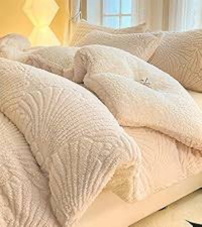 DEITAS Queen Comforter Set 3 Pieces - 3D Jacquard Design Sherpa Bedding Set, Super Soft and Warm Flu