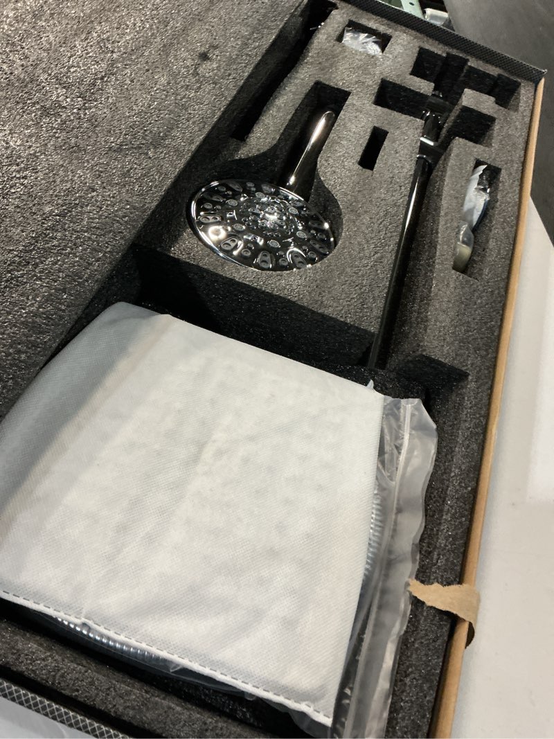 Condition photo showing Good Condition for rainfall 8 inch shower head with high pressure handheld spray combo, drill-free slide bar with adjustable shower extension arm, 3-way low diverter for easy reach, 5ft hose- chrome polished chrome