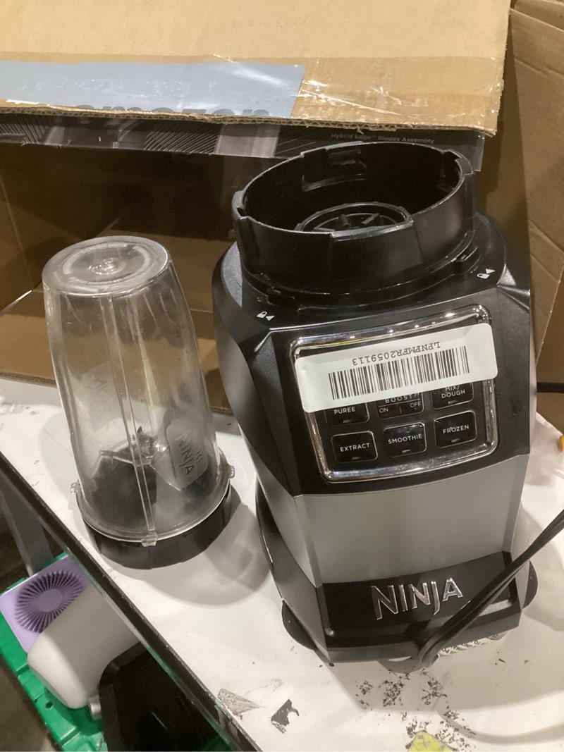 Condition photo showing As Is for ninja kitchen system | all-in-one food processor & blender | with 8-cup bowl & (1) 24 oz. to-go cup | for smoothies, cookie dough, salsas, cole slaw & more | 1800 watt | black | tb401 blender + bowl + (1) 24-oz. cup