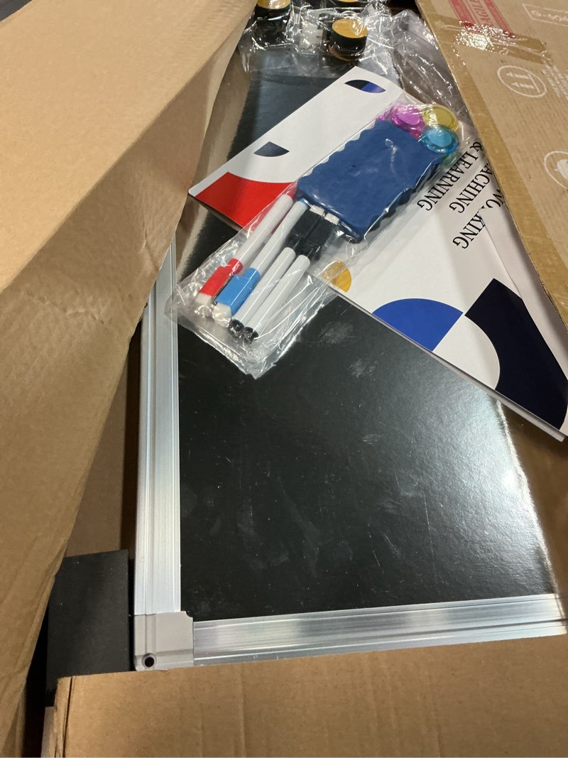 Condition photo showing Good Condition for magnetic dry erase board for doors, 24x18 inch whiteboard with adjustable long arm hook mount - easy to install, portable hanging white board for home, dorm room, office cubicle & small spaces silver 18"w x 24"h