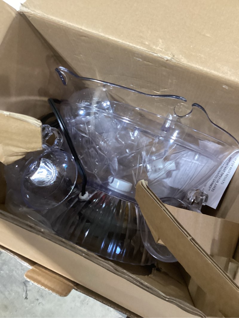 Condition photo showing As Is for Nostalgia 3-Tier Party Fountain Holds 1 Gallon, LED Lighted Base, Includes 5 Reusable Cups, Clear