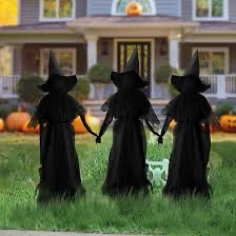 3 Witches Halloween Decorations Outdoor and Large Cauldron Set, 5.5 Ft Battery Operated Light Up Wit