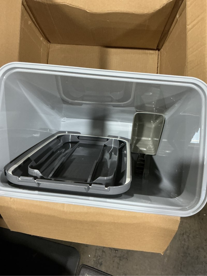Condition photo showing Good Condition for iris usa dog food storage container with wheels, airtight lid, 2-cup scoop, up to 40 pounds pet food storage, built in scoop storage in lid, versatile pet food bin, portable, bpa free, gray/dark gray 40 lbs gray/dark gray