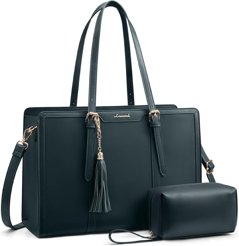 lovevook laptop bag for women 15.6 inch lightweight pu laptop tote bag, large capacity computer bag with clutch purse for business, work, office, travel, school,casual