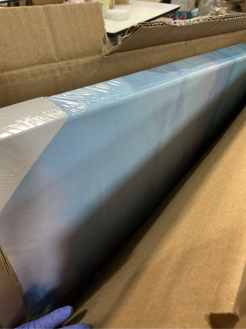 Condition photo showing Good Condition for iKNOW FOTO Blue Beach Sun Ocean Landscape Canvas Prints Modern Stretched and Framed Seascape 1 Panel Giclee Prints Stunning Wall Art for Living Room and Bedroom Decor 20x48 Inches