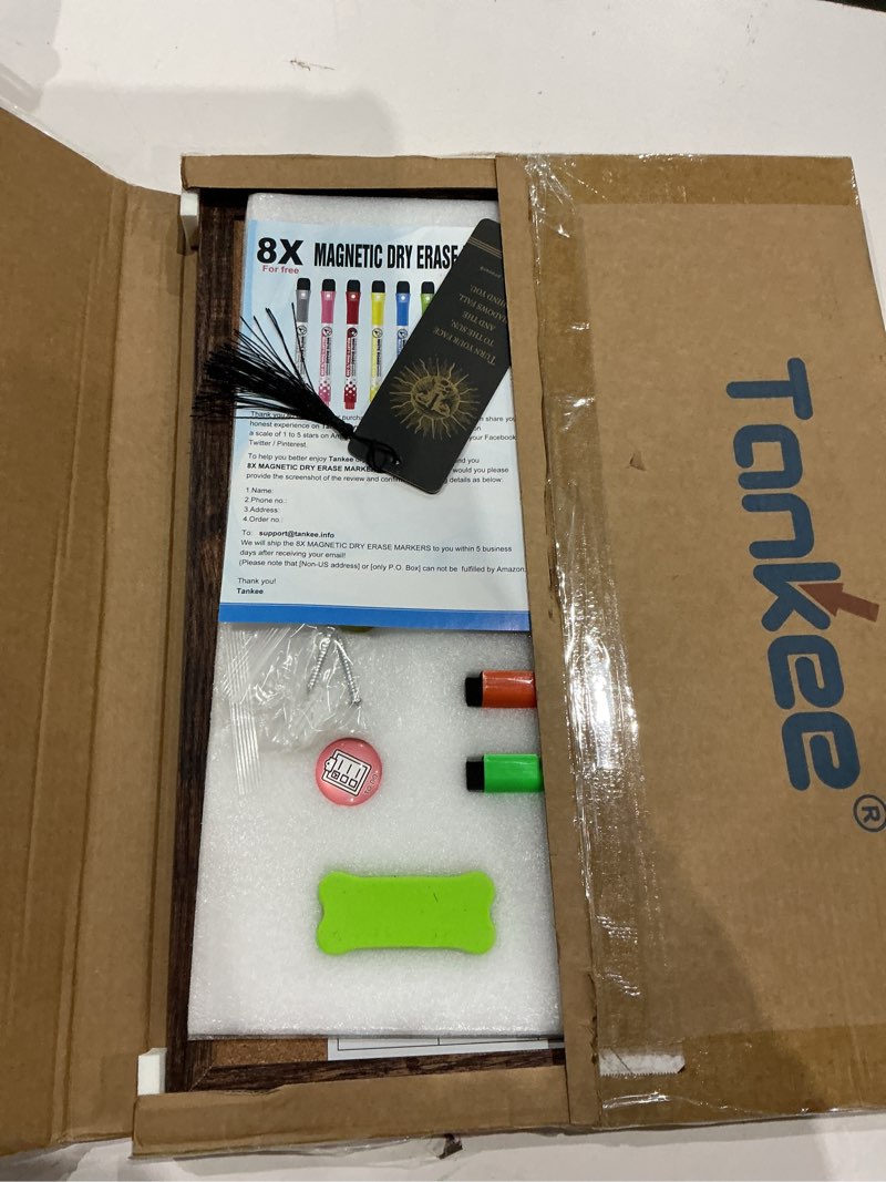 Condition photo showing Good Condition for Calendar Whiteboard for Wall, 17x13 Inches White Board Calendar Dry Erase, Small Magnetic White Board with Wood Frame, Hanging Dry Erase Board for Kitchen Home Office School Planner Brown 17"x13"