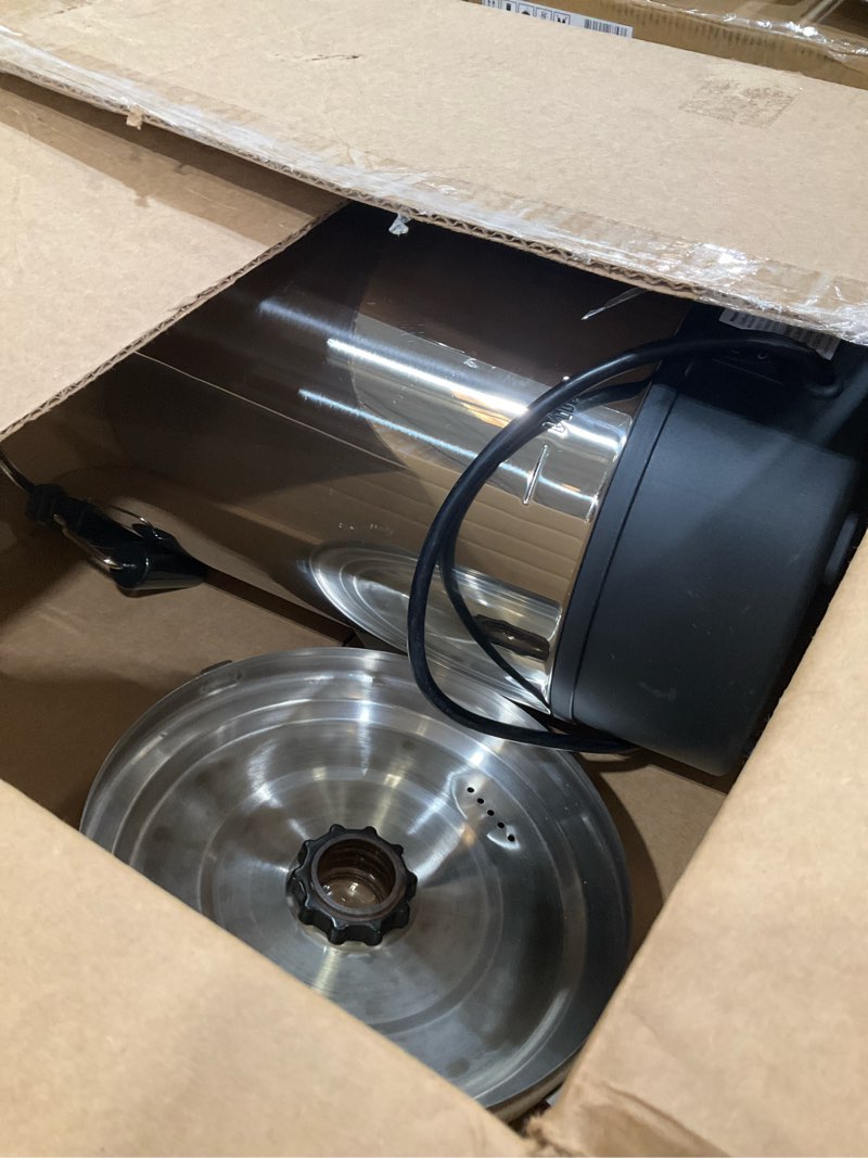 Condition photo showing As Is for homecraft 100-cup coffee urn and hot beverage dispenser with dripless faucet, quick-brewing, stainless steel 100 cup
