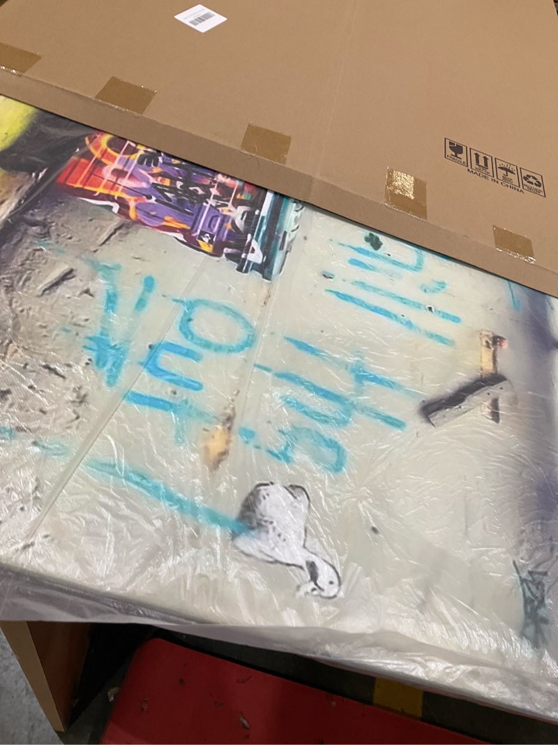 Condition photo showing Good Condition for mgsbcxn street graffiti art wall decor banksy canvas wall art framed life is short chill the duck out graffiti poster prints colorful picture artwork peeing boy painting for bedroom decor - 28x40 inch peeing boy 40"l x 28"w