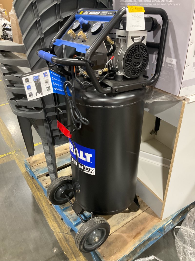 kobalt quiet tech 26-gallon portable electric 150 psi vertical air compressor