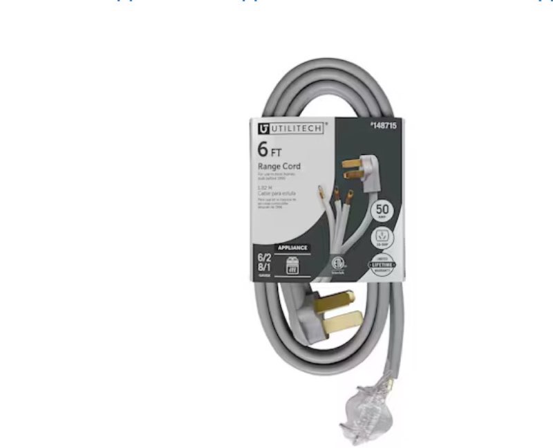 utilitech 6-ft 3-prong gray range appliance power cord