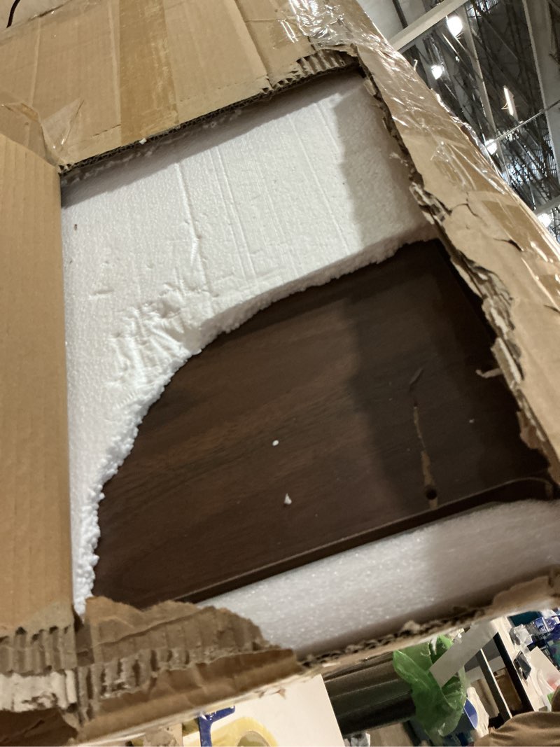 Condition photo showing As Is for 2-tier washer dryer countertop with 2.75" h edge rails, 54" w x 27.55" d laundry countertop for folding clothes, washer and dryer topper with non-slip pad (dark walnut) dark walnut standard-2 tier (54"wx27.55"dx12"h)