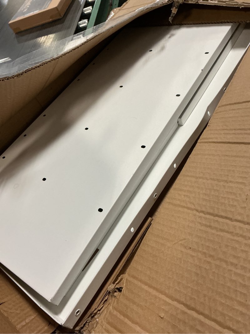 Condition photo showing As Is for library carts with wheels, 200lbs single sided l-shaped shelves with 2 inch lockable wheels for home shelves office and school, book carts (white)
