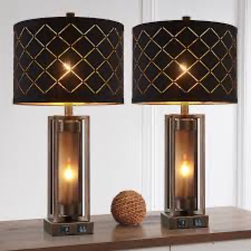 26" nikaela table lamp set with night light and usb ports