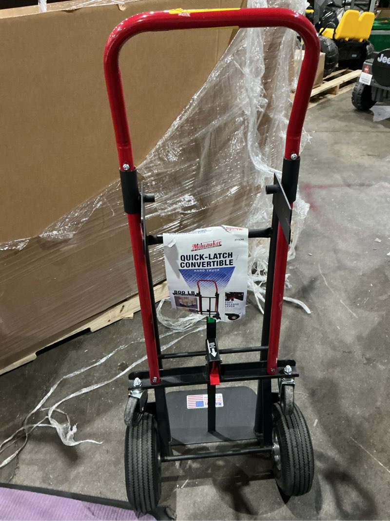 Condition photo showing As Is for milwaukee 800-lb capacity 4 -wheel multiple colors/finishes steel convertible hand truck