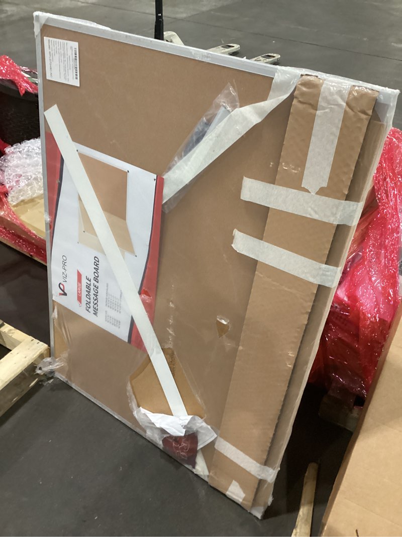 Condition photo showing As Is for VIZ-PRO 72" x 48" Large Cork Bulletin Board, Foldable & Wall-Mounted Notice Pin Board with Silver Aluminum Frame, for School Home Office - 6' x 4' Corkboard 72 X 48 Inches