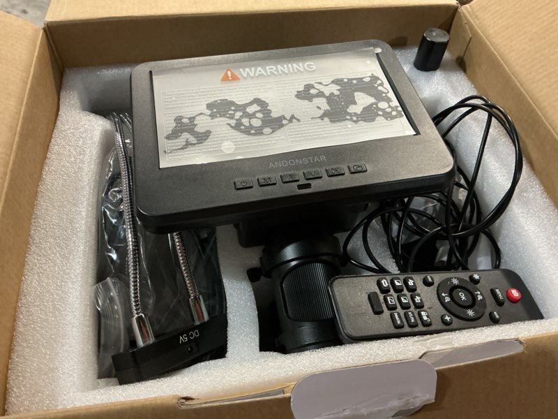 Condition photo showing Good Condition for andonstar ad266s 20x-5000x hdmi digital microscope, 5 lens 2160p uhd video record, 7'' lcd microscope for adults kids, home lab biological kit with slides, coin full view ad266s-7"+ metal biological stand