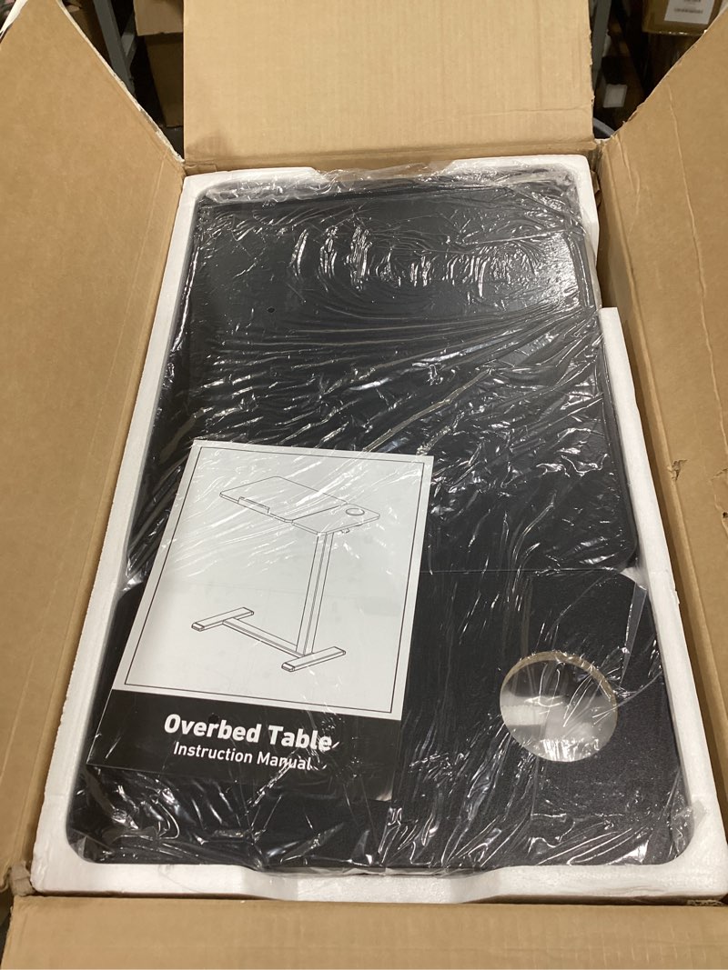 Condition photo showing Good Condition for BZIUM Overbed Bedside Table with Hidden Wheels, Adjustable Medical Tilt Top Hospital Bed Table Over The Bed, Rolling Desk Mobile Standing Desk (27.6x15.8, Black) Black 27.6x15.8 Inch