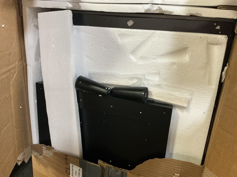 Condition photo showing As Is for homhedy boho cat litter box enclosure for 2 cats, wooden cat washroom furniture with double rattan decorated doors, pet house,47.2”l x 19.7”w x 21.7”h, black and natural
