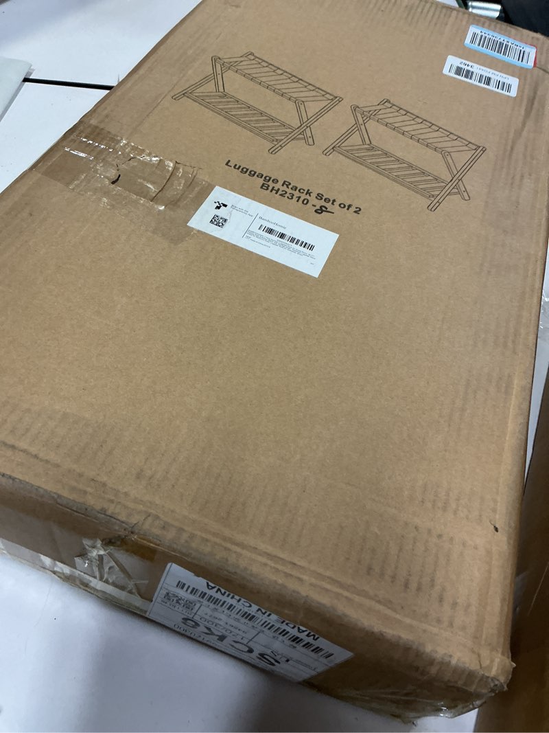 Condition photo showing Good Condition for 2 Pack Bamboo Luggage Rack for Guest Room, 26.77" Folding Wide Suitcase Stand with Storage Shelf, Thickened Luggage Stand Holder for Bedroom Hotel, Luggage Rack for Suitcases (Brown)