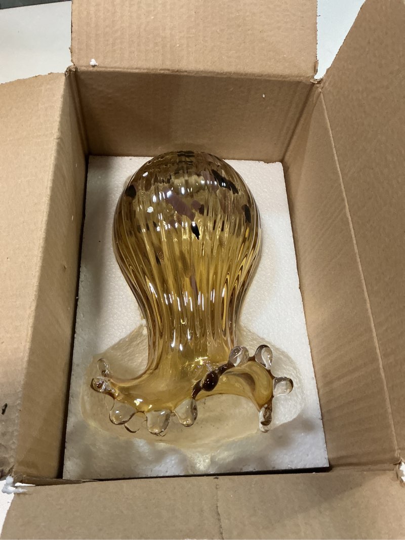 Condition photo showing Good Condition for DOVDOV Hand Blown Amber Glass Art Deco Vase, Unique Wide Mouth Table Centerpiece, Perfect for Home Decor, Wedding, Engagement, or Housewarming C-brown