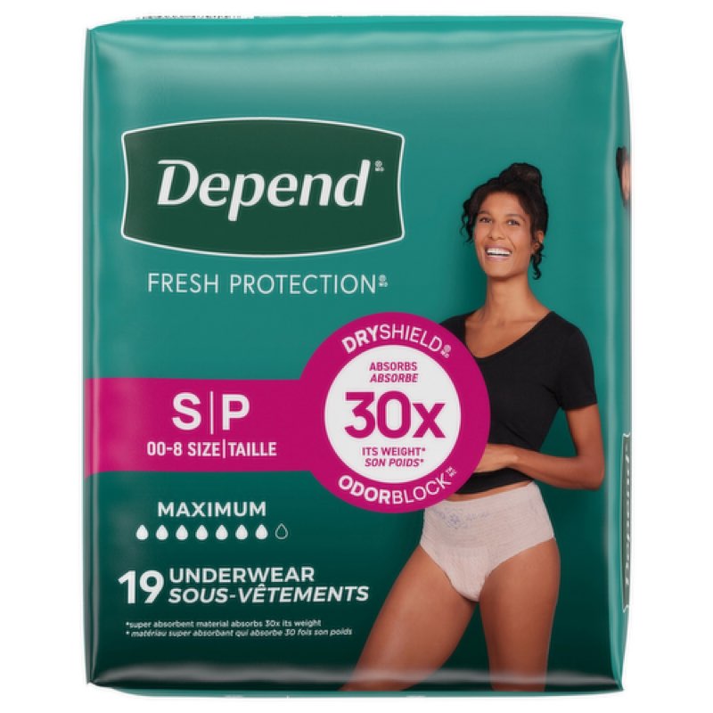Depend Fit-Flex Incontinence Underwear for Women, Disposable, Maximum Absorbency, Small, Blush, 32 C