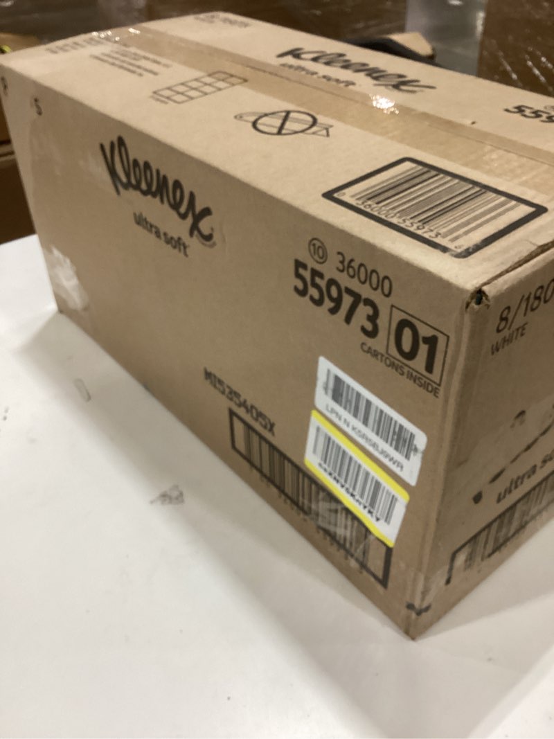 Condition photo showing New/Like New for kleenex ultra soft facial tissues, 8 flat boxes, 180 tissues per box, 3-ply, packaging may vary