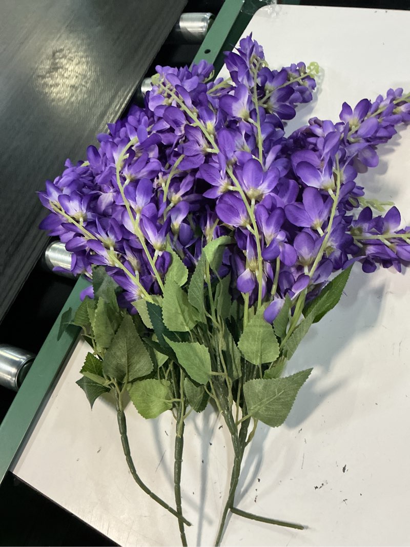Condition photo showing Good Condition for duovlo silk wisteria flower artificial 2.13 feet hanging wisteria vine fake flower bush string home party wedding decoration,pack of 4 (purple)