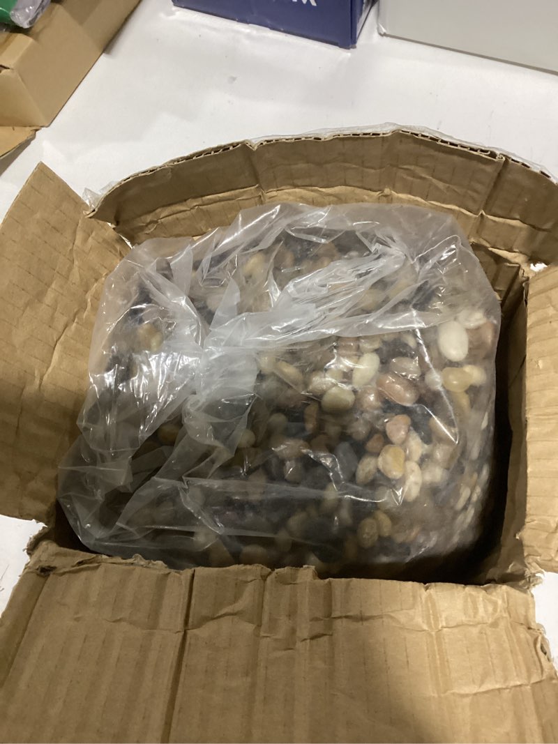 Condition photo showing New/Like New for Voulosimi 18 LBS River Rock Stones, Natural Decorative Polished Mixed Pebbles Gravel,Outdoor Decorative Stones for Plant Aquariums, Landscaping, Vase Fillers 18 LB Mixed Colors